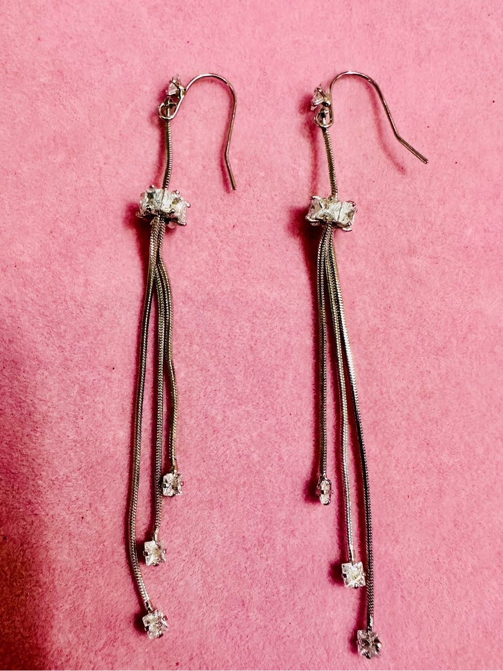 Silver Tone Rhinestone Tassel Drop Earrings